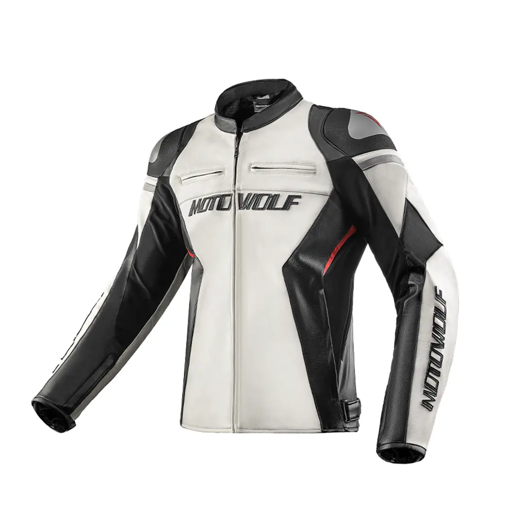 Motowolf Jm2 Motorcycle Leather Jacket Windproof Motorcycle Leather Jacket Outdoor Anti-Fall Wear-Resistant Motorcycle Leather Jacket (White) 1