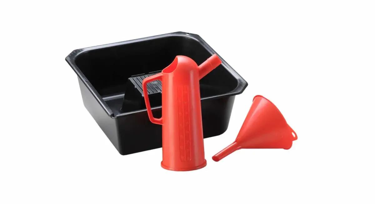 Oil Change Set 3 Pieces Hünersdorff | Oil Drain Pan | Ø=140 Funnel | Oil Measuring Vessel 1000Ml 1