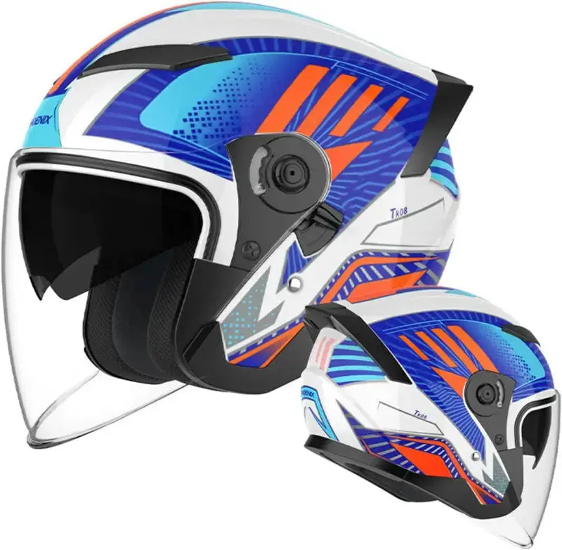 Retro Open Face Motorcycle Helmet - Dot Approved, Double Visor 1