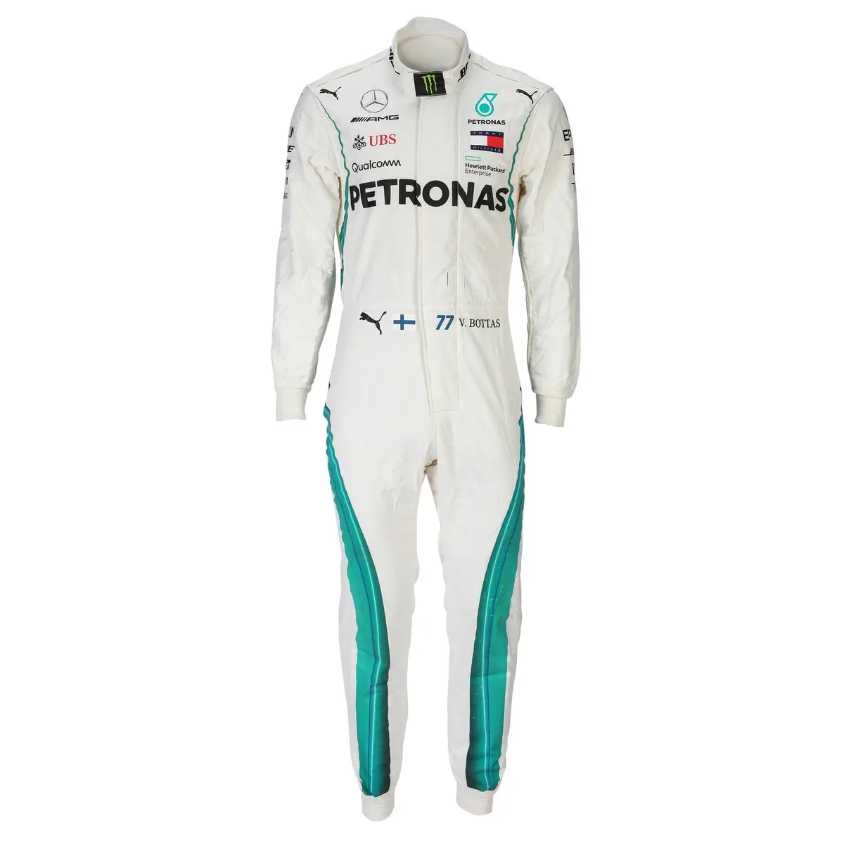 Season Launch Lot 157 - Valtteri Bottas 2018 Mercedes-Amg Petronas Formula One Team Race Suit – Singapore Grand Prix, Race Used 1