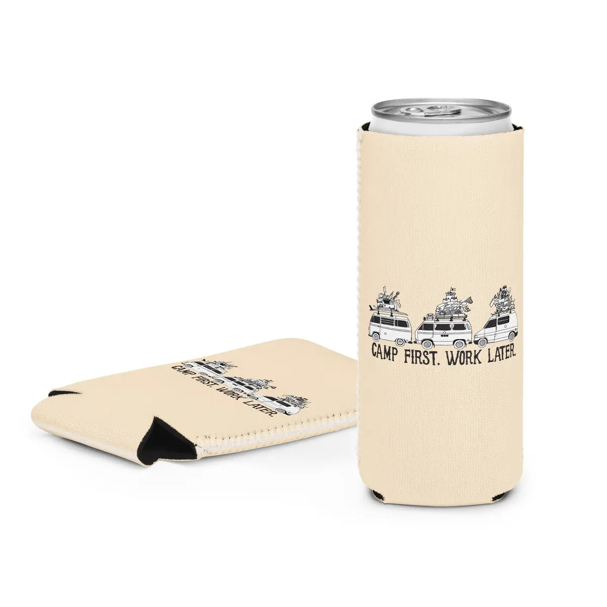 Camp First, Work Later Can Coozie 2
