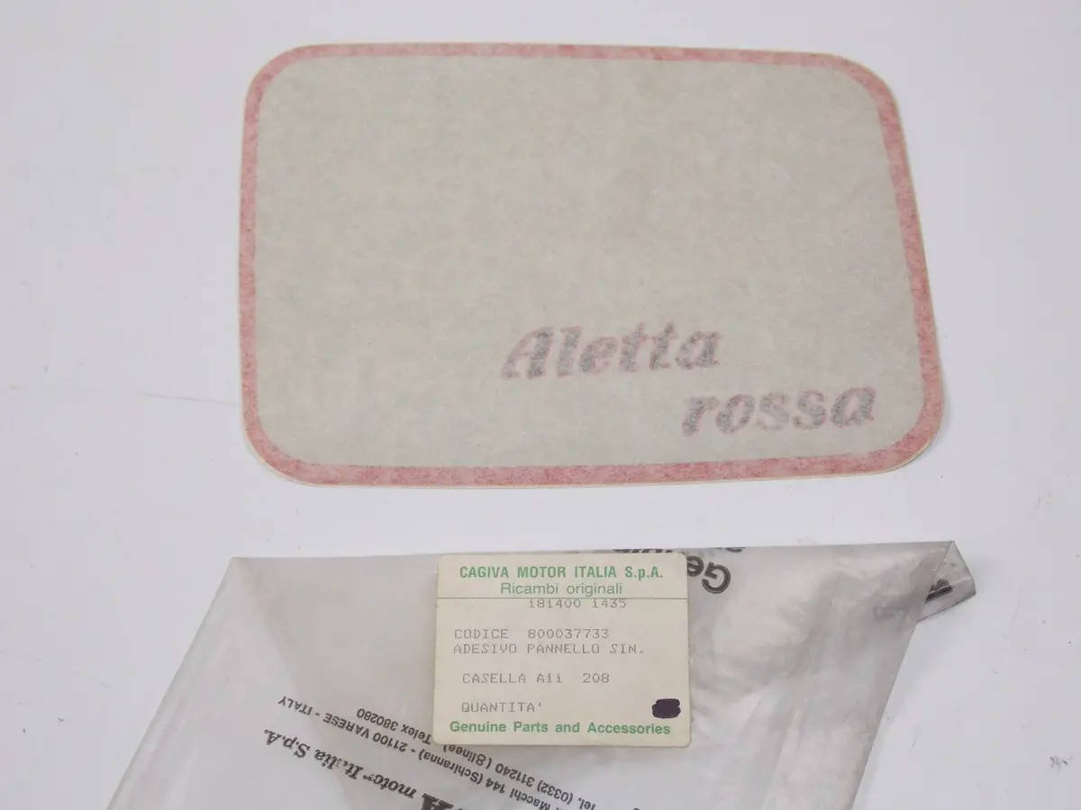 Nos Oem Cagiva Aletta Rossa 125 Lh Black Panel Sticker "Aletta Rossa" 800037733 1
