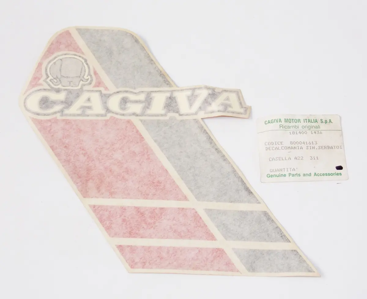 Nos Oem Cagiva Aletta Rossa Left Side White Fuel Tank Sticker "Cagiva" 800041613 1
