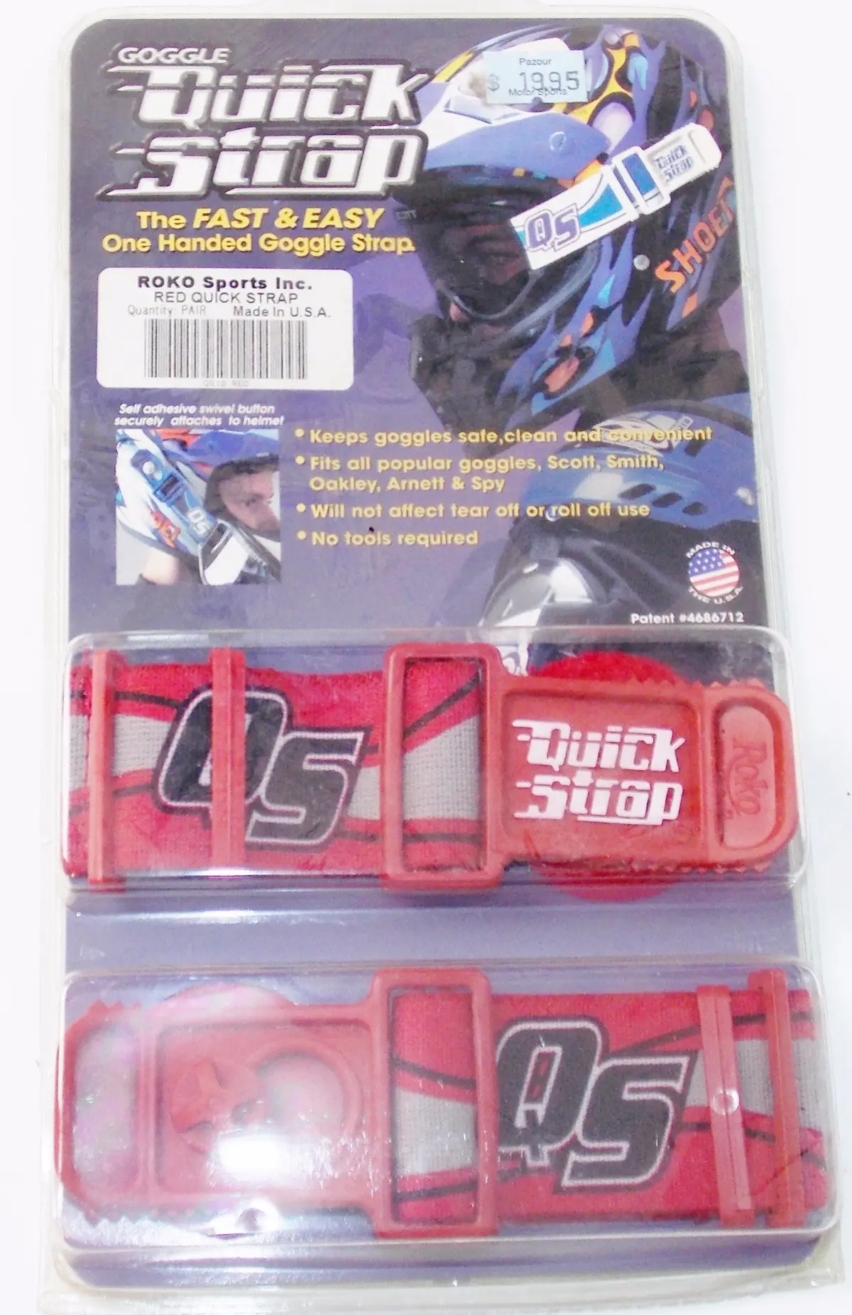 1 Pair Roko Goggles Red Quick Strap Fits Scott Smith Oakley Arnett Spy 1