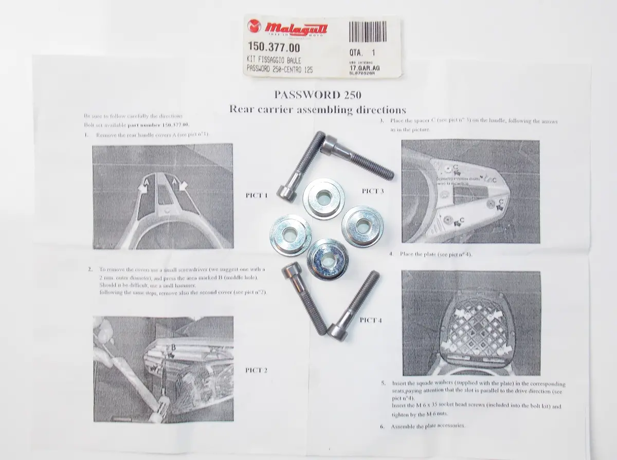 Oem Malaguti Password 250 Euro 2/3 Centro 160-4T Top Case Fixing Kit 150.377.00 1