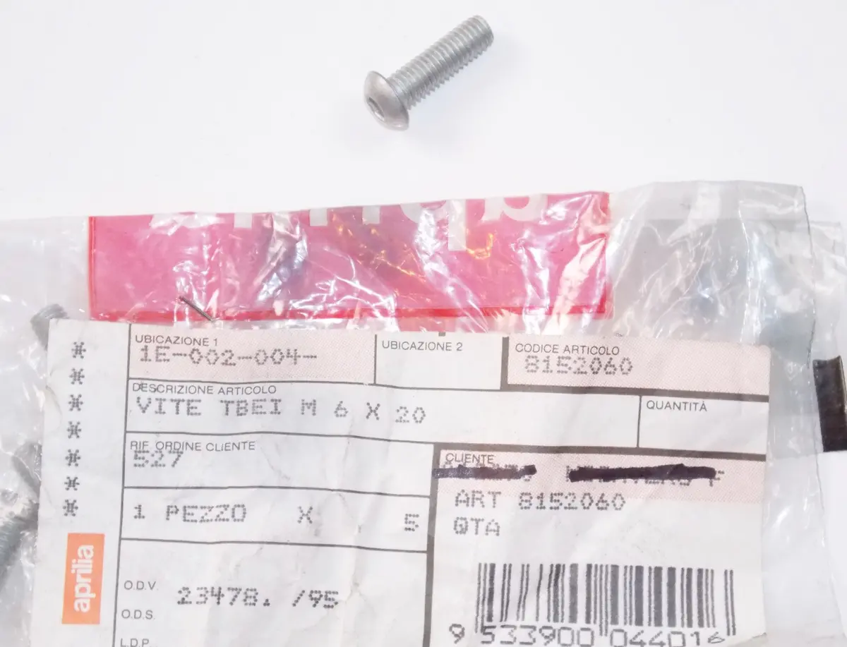 Nos Oem Aprilia 97-98 Rs125 123 Rear Wheel Hex Socket Screw M6x20 Ap8152060 1