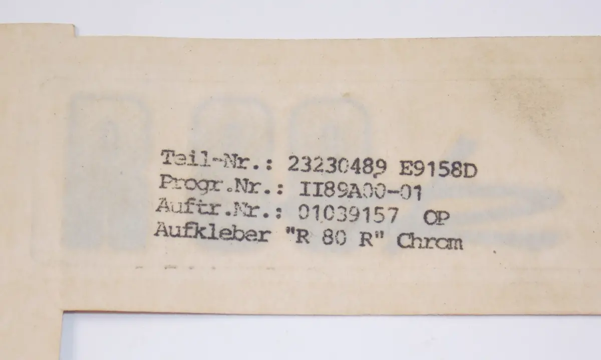 Nos Oem Bmw 84-90 R 80 R (Ece) Sticker "R 80 R" Chrom 51142323048 2