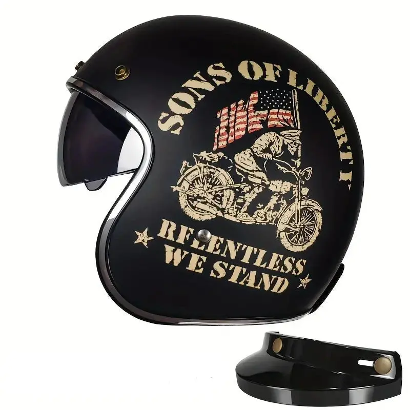 Half Helmet Motorcycle Helmet With Visor Built-In Sunglasses Ece Approved Vintage Open Face Helmet Cap Tkmw-020-1 1