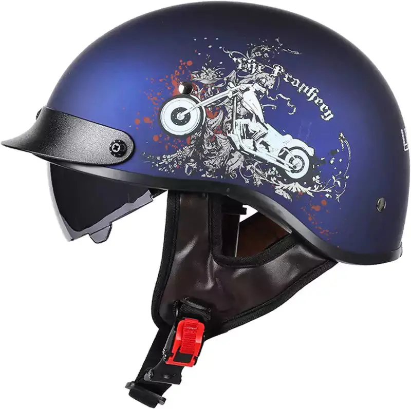 Half Helmet Motorcycle Helmet With Visor Built-In Sunglasses Ece Approved Vintage Open Face Helmet Cap  Tkmw-146 1