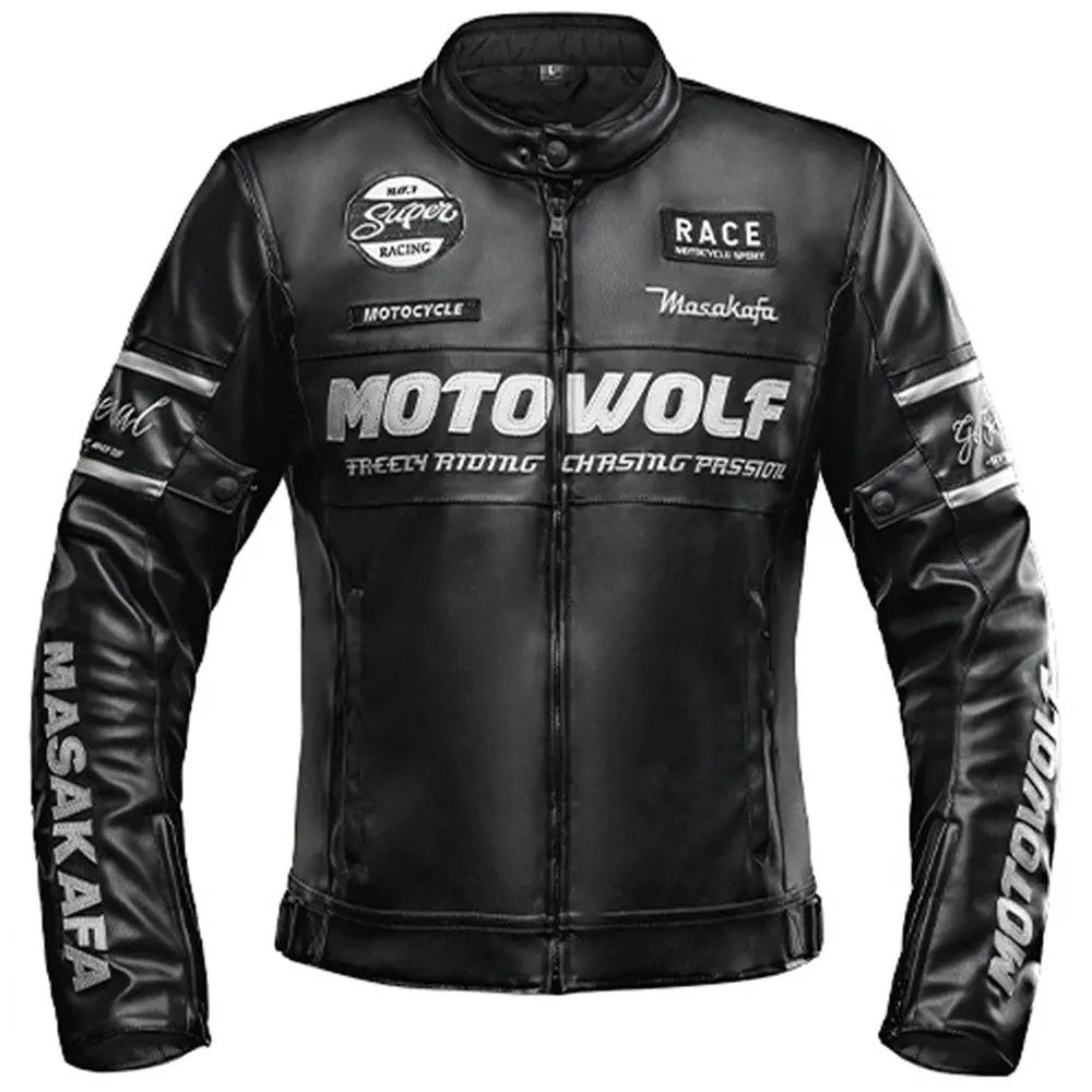 Motowolf Jm1 Thermal Leather Motorcycle Jacket Winter Windproof Motorcycling Jacket - Black & Red 1