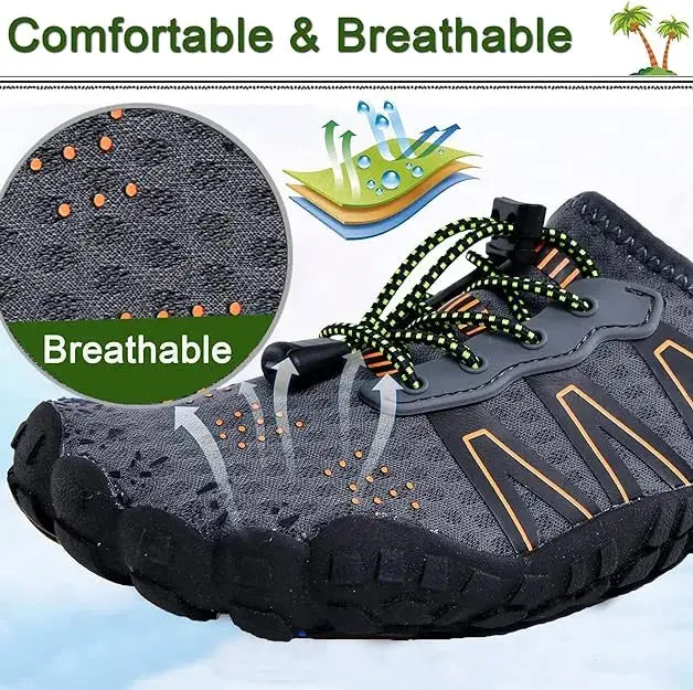 Jetski Water Shoes Men/Women Sneakers Barefoot Outdoor Beach Sandals Upstream Aqua Shoes Quick-Dry River Sea Diving Swimming(Grey/Orange) 5