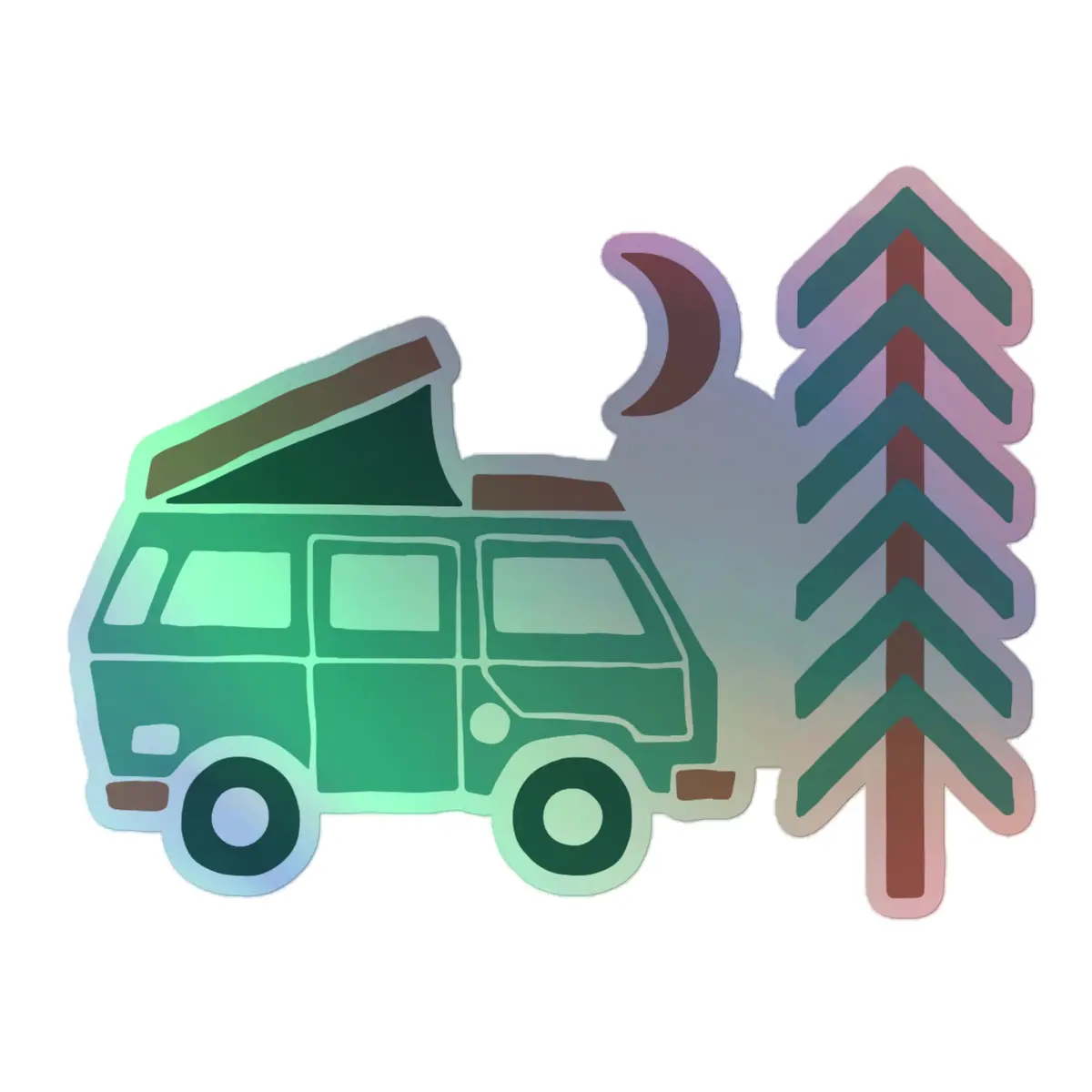 Go Outside Van & Moon Holographic Sticker 1
