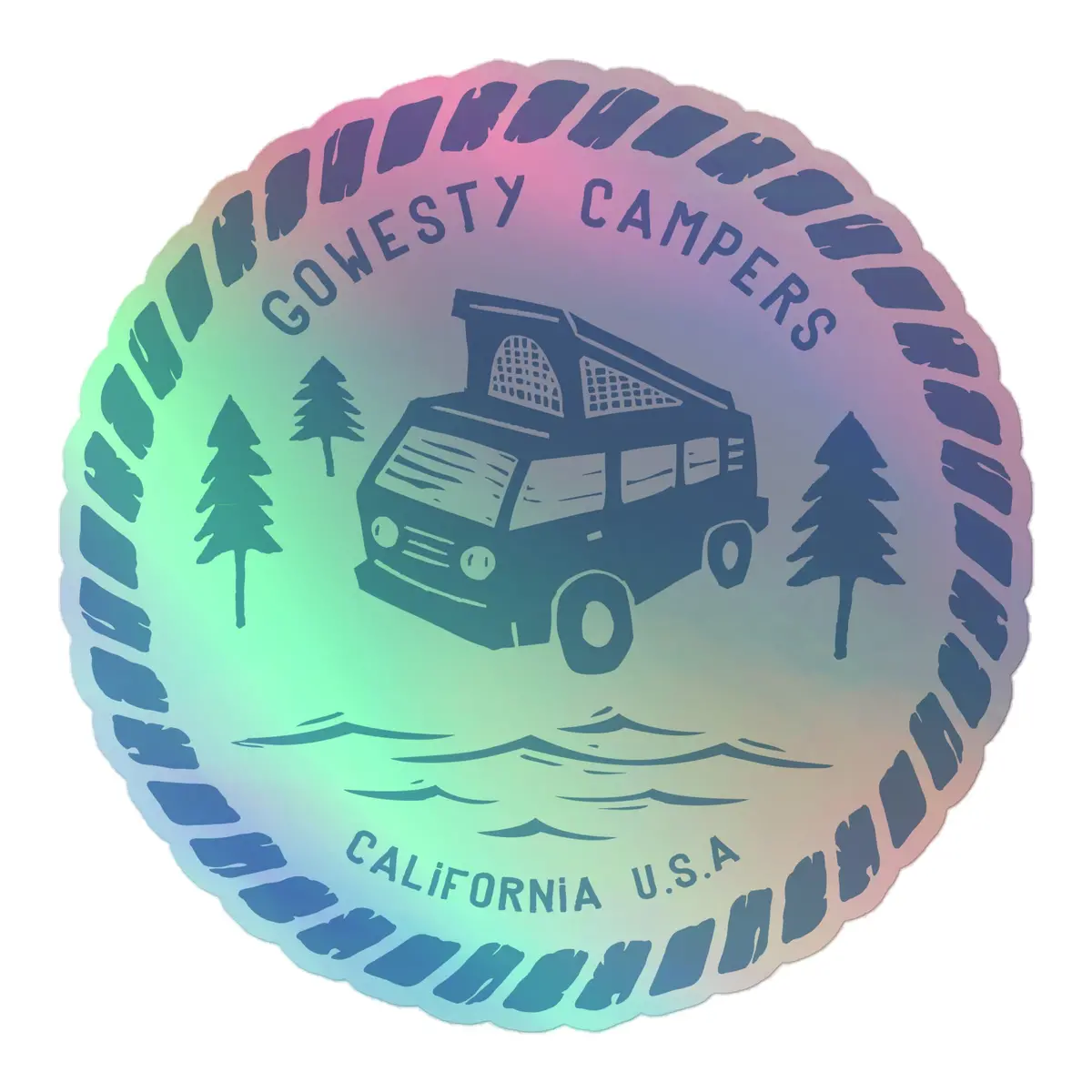 Woodcut Westy Life Blue Holographic Sticker 3