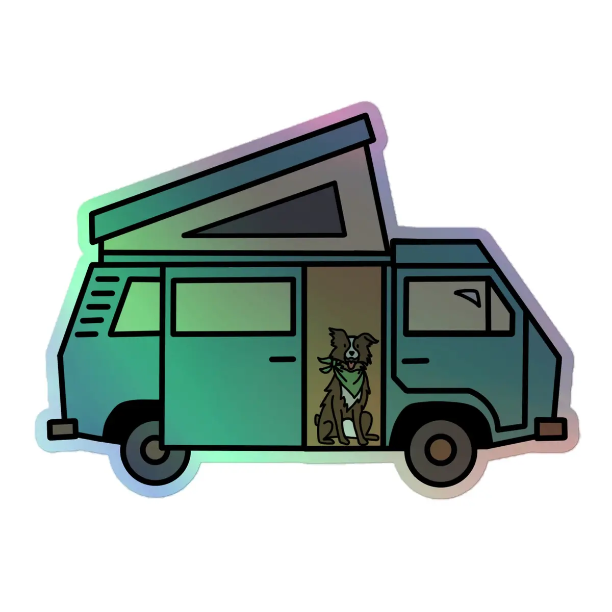 Dog In Van Holographic Sticker 3