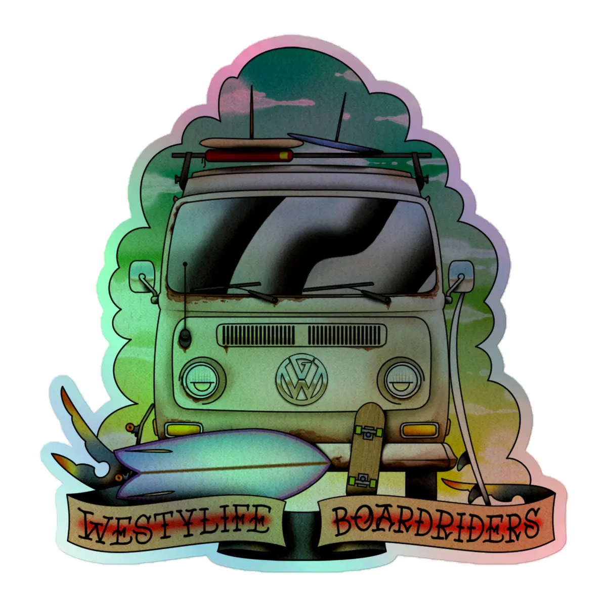 Westy Life Boardriders Front Face Holographic Sticker 3