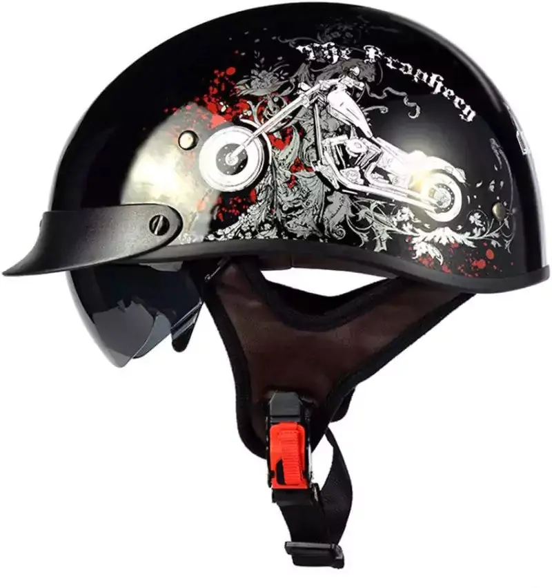 Half Helmet Motorcycle Helmet With Visor Built-In Sunglasses Ece Approved Vintage Open Face Helmet Cap  Tkmw-014-5 1