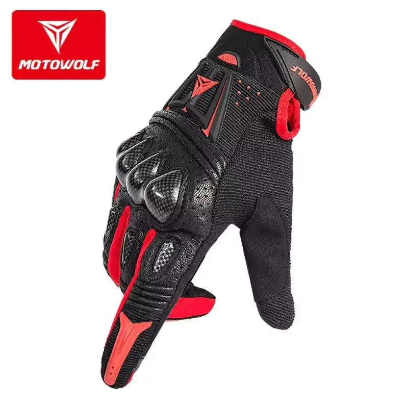 Motowolf Motorcycle Gloves Leather Summer Breathable Carbon Fiber  Motocross Motorbike Riding Gloves 1