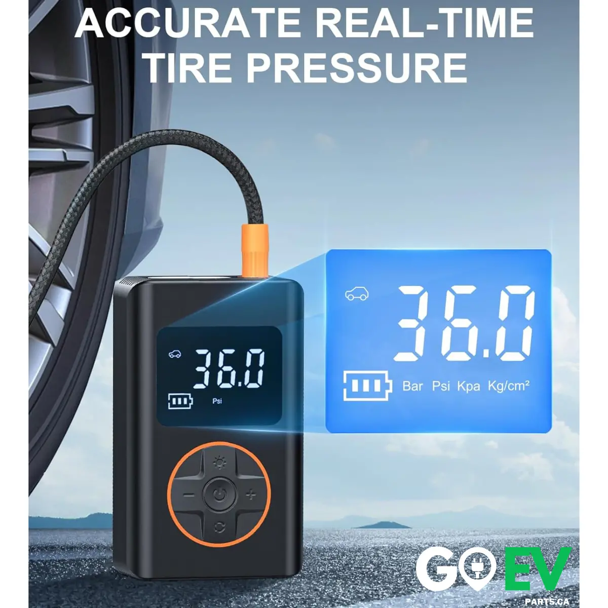 Portable Tire Inflator – 150 Psi With Gauge & Led Light, Compatible With Tesla And Other Vehicles 1