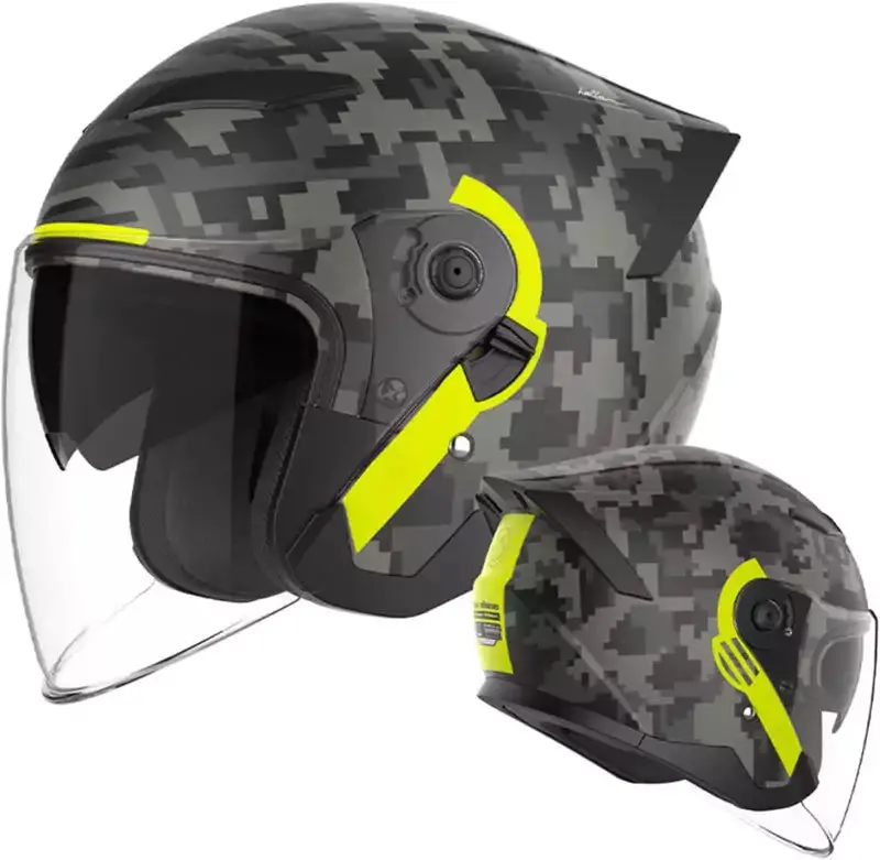 Retro Open Face Motorcycle Helmet, Adult Motorcycle Half Helmet 3/4,Dot Approved With Double Visor Summer Scooter Light Moped Atv Street Helmet Motorcycle... Tkmw-026-7 Helmet 3/4 1