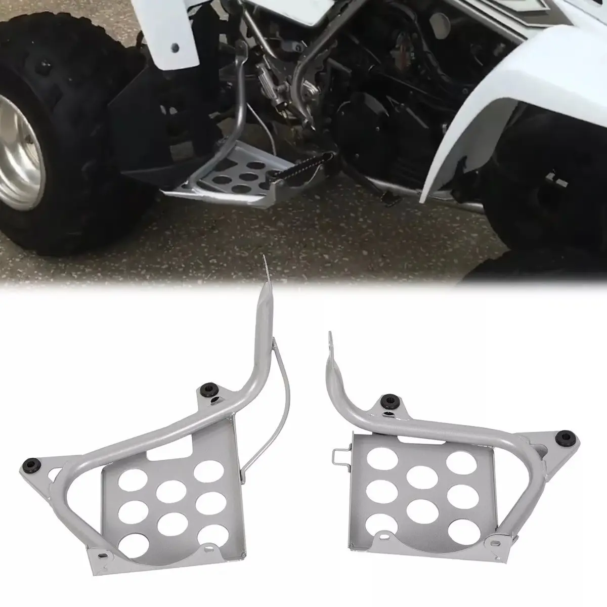 Yamaha Banshee 350 Yfz350 1987-2006 Nerf Bars Heel Guards Footrest Stand (Silver) 1