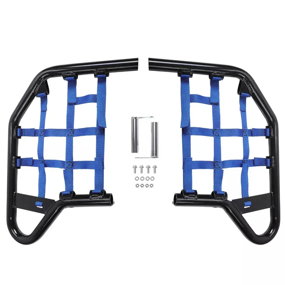 Aluminum Nerf Bars Foot Guard For Yamaha Raptor 700 Yfm 700R Black W/ Blue Net 1