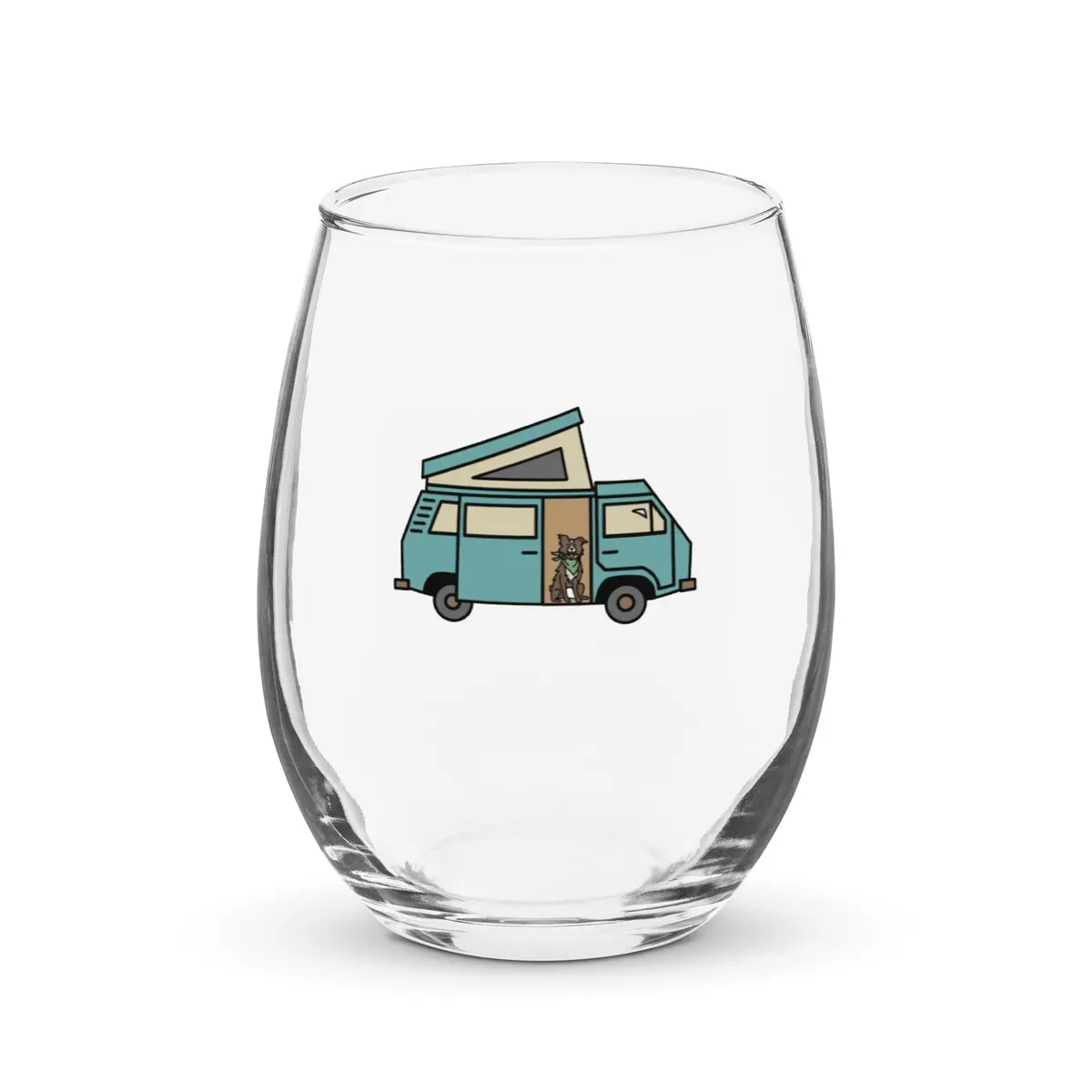Dog In Van Stemless Wine Glass 1