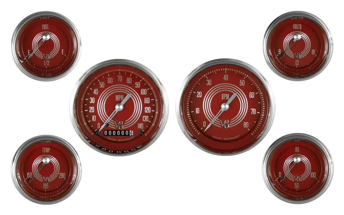 Classic Instruments V8Rs01Shc Red Steelie Series Gauge Set 1