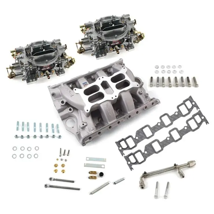 Edelbrock 2036 Performer Rpm Dual Quad Air-Gap Intake Manifold & Carburetor Package 1